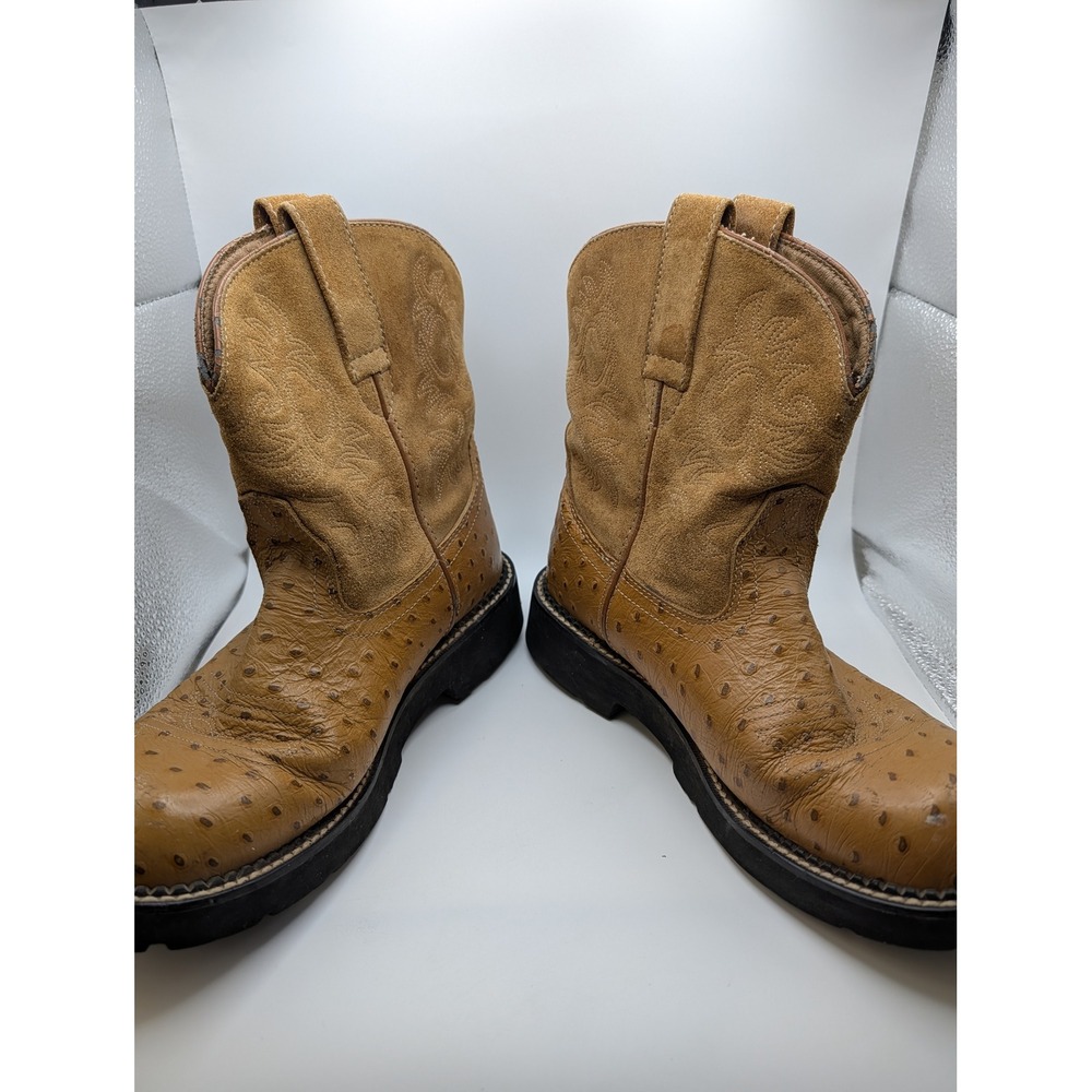 Ariat Fatbaby Womens 9.5B Western Boots Faux Ostrich Suede Tan Brown - Picture 6 of 16